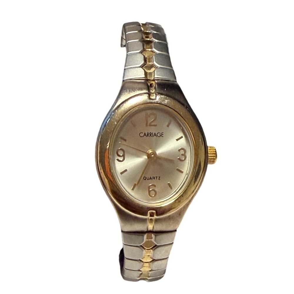 Carriage by Timex Watch Two Tone Silver Gold Expansion Band Quartz P6‎ Classic